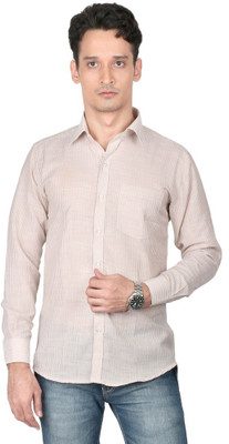Zido Men's Striped Casual Beige Shirt