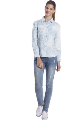 

Only Women's Printed Formal Light Blue Shirt, Light blue denim