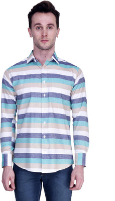 Protext Premium Men Striped Formal Purple, White Shirt