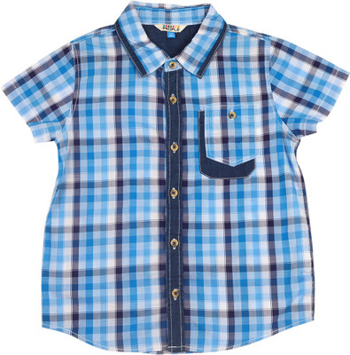 

People Boys Checkered Casual White, Blue Shirt