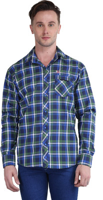 BRITISH TERMINAL Men Checkered Casual Blue Shirt