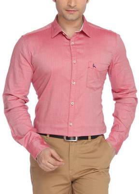 Parx Men's Solid Formal Pink Shirt