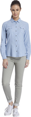 Only Women's Solid Casual Blue Shirt, Blue yonder