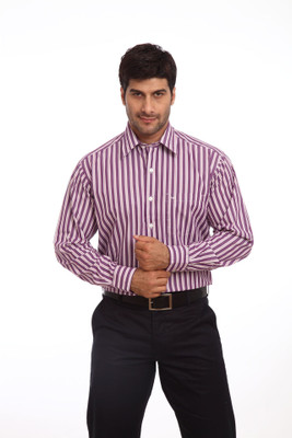 ColorPlus Men's Striped Casual Purple Shirt