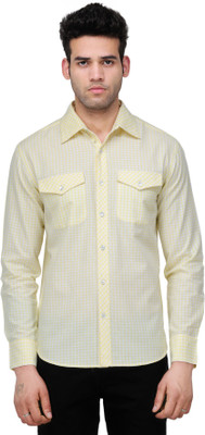 A!A Men' Printed Casual Yellow Shirt, Pale yellow