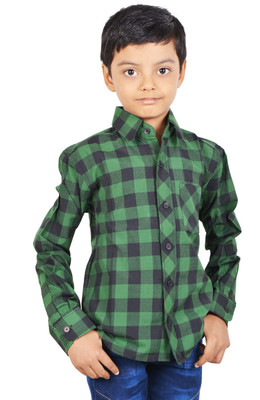 

Gkidz Boys Checkered Casual Green Shirt