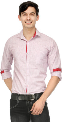 

Macoro Men's Solid Casual Semi Spread Collar Shirt, Pink
