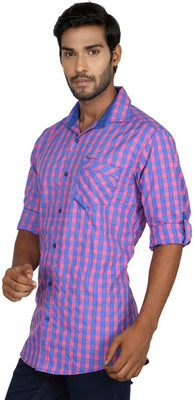 

Macoro Men's Checkered Casual Pink Shirt