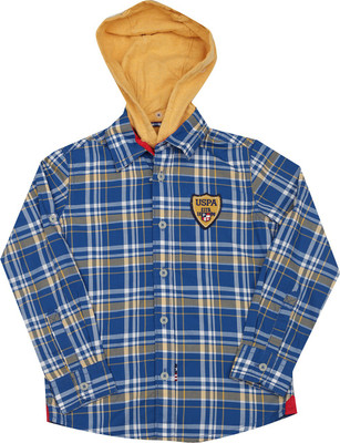 

US Polo Kids Boys Checkered Casual Blue Shirt, Dk blue