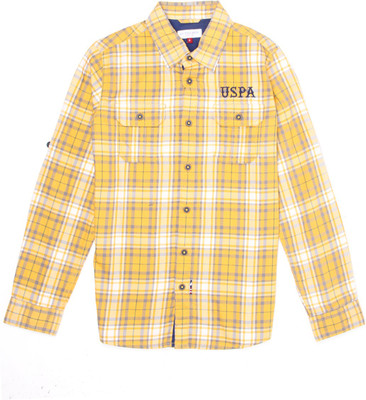 

US Polo Kids Boys Checkered Casual Multicolor Shirt, Dark yellow