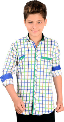 

Anry Boys Checkered Casual Green, Blue Shirt, Blue;green