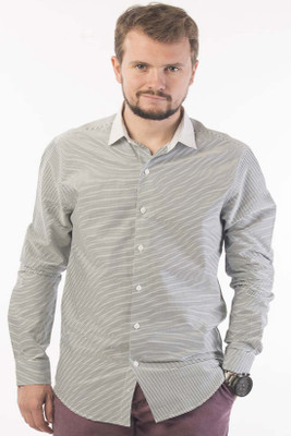 Srota Men Striped Casual White, Black Shirt Srota Men Striped Casual White, Black Shirt