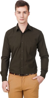 FabTag - ELEPANTS Men Solid Casual Dark Green Shirt