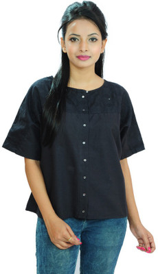 

Goodwill Impex Women's Self Design Casual Blue Shirt