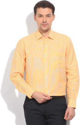 

John Players Men's Checkered Casual Yellow Shirt, 1a1