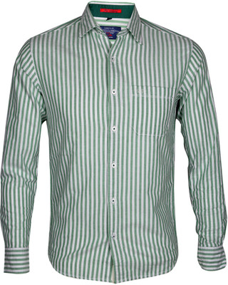 

Red Flame Men's Striped Casual Green, White Shirt