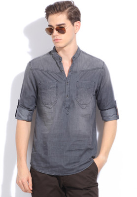 The Indian Garage Co. Men's Solid Casual Grey Shirt