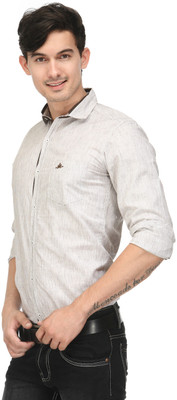 

Macoro Men's Solid Casual Semi Spread Collar Shirt, Brown