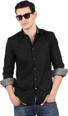 

Parx Men's Striped Casual Black Shirt