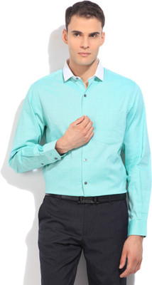 

John Players Men's Striped Casual Green Shirt, 1a2