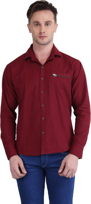 British Terminal Men's Self Design Casual Maroon Shirt