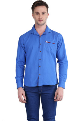 

British Terminal Men's Self Design Casual Blue Shirt, Smart blue