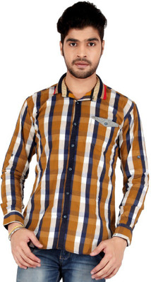

Appollo Men's Checkered Casual Gold Shirt, Blue;gold