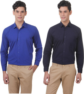 

You Forever Men's Solid Casual Blue, Blue Shirt(Pack of 2