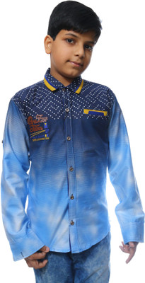 

Ennjoy Boys Applique, Printed, Polka Print Casual Blue Shirt