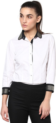 

Dazzio Women's Solid Formal White, Black Shirt