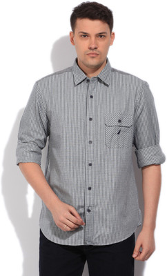 

Nautica Men's Checkered Casual Grey Shirt, Navy