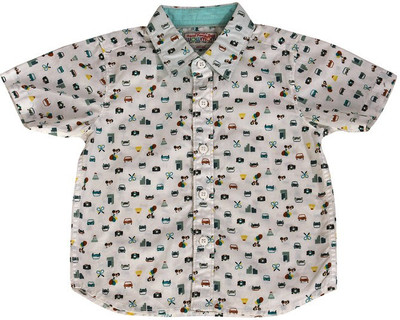 

Wow Mom Boys Printed Casual White Shirt