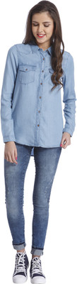Only Women's Solid Casual Blue Shirt, Light blue denim