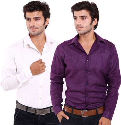 

FabTag - Deeksha Men's Solid Casual Purple Shirt(Pack of 2, Dark purple;purple;white