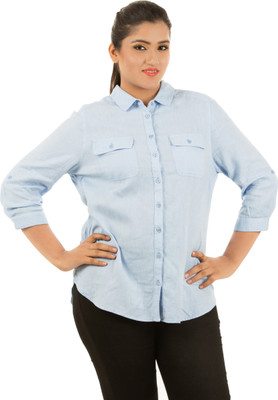 LASTINCH Women's Solid Casual Shirt, Light blue