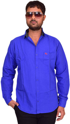 

British Terminal Men's Solid Casual Blue Shirt