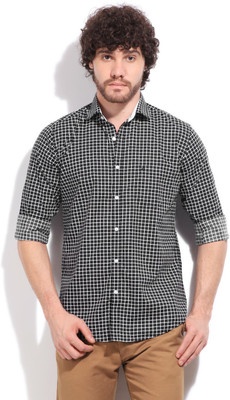 

Easies Men's Checkered Casual White, Black Shirt, Black eclipse print