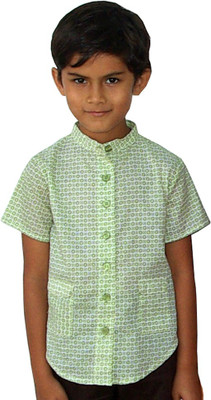 

Aummade Boys Printed, Floral Print Casual Green, White Shirt