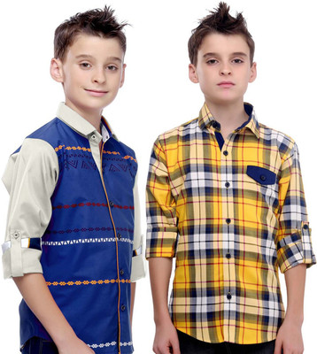 

MashUp Boy's Checkered Lounge Wear Multicolor Shirt(Pack of 2