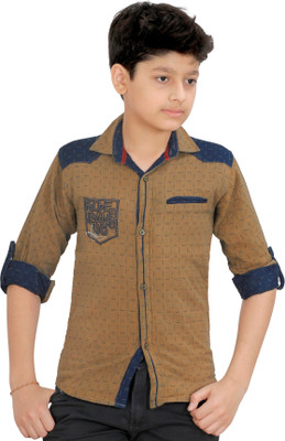 

Kidzee Boys Self Design Casual Brown Shirt