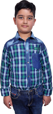 

Pari & Prince Boys Checkered Casual Green, Blue Shirt, Blue;green