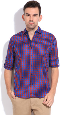 

The Indian Garage Co. Men's Checkered Casual Red, Blue Shirt, Blood red