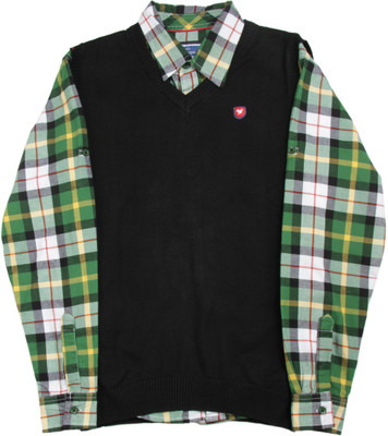 

612 League Boys Checkered Casual Black Shirt