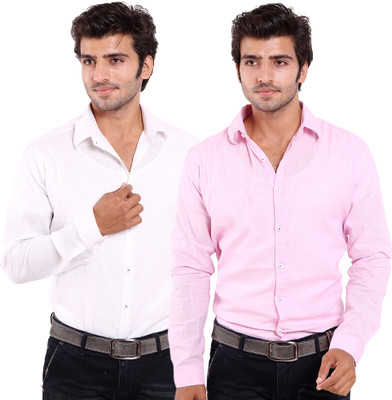 

FabTag - Deeksha Men's Solid Casual Pink Shirt(Pack of 2, Pink;white