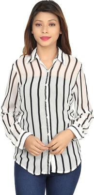 

Chloe Women's Striped Casual White, Black Shirt, Bold black;subtle white