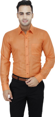 

Leaf Men's Solid Formal Orange Shirt