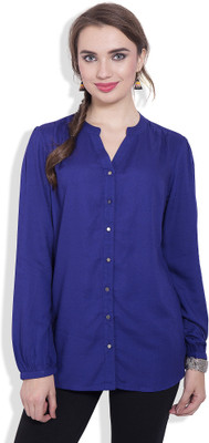 

Pear Blossom Women's Solid Casual Blue Shirt
