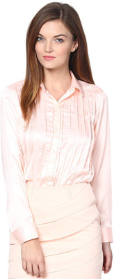 

Dazzio Women's Solid, Self Design Formal Pink Shirt, Peach
