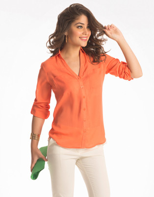 

PrettySecrets Women's Solid Casual Orange Shirt