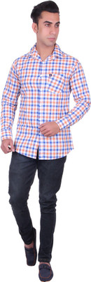 

Cotblend Men' Checkered Casual Orange Shirt